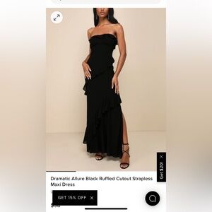 Dramatic Allure Black Ruffled Cutout Strapless Maxi Dress